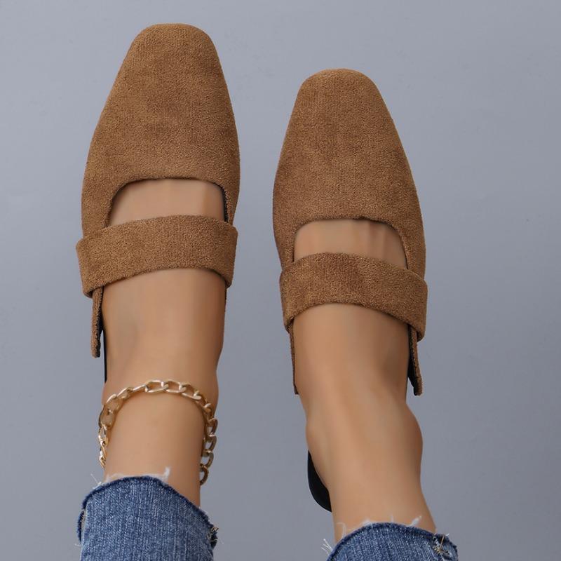 Women's Autumn Fashion New Solid Color Flat Shoes Suede Round Head Casual Brand Women's Muller Shoes Plus Size Slippers 41