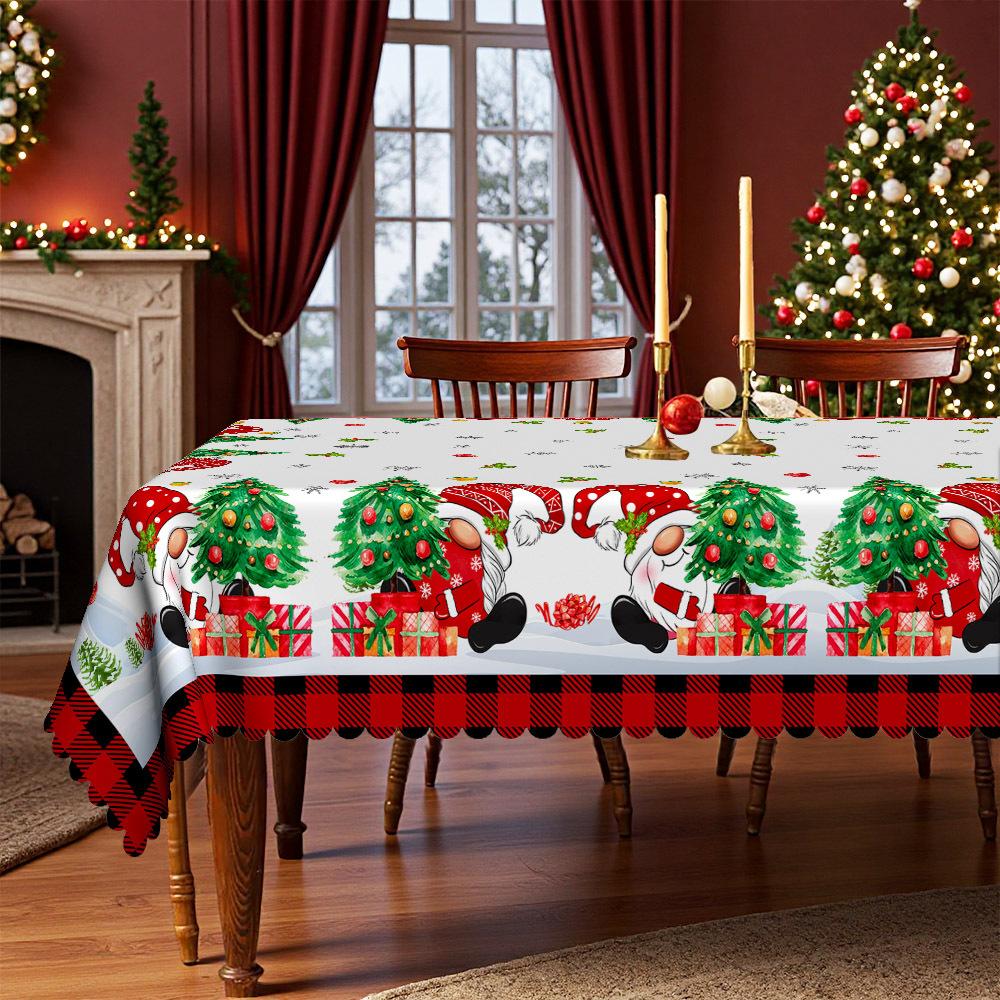 Christmas Themed Tablecloth, Christmas Tree Gift Dwarf Print Waterproof Table Flag, Family Restaurant Atmosphere Decoration
