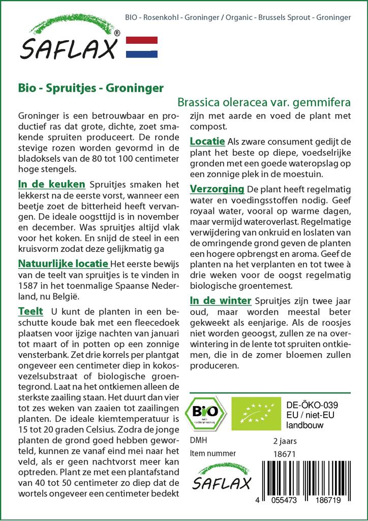 SAFLAX Garden in the Bag - Органический - Брюссельская капуста - Гронингера - 30 семян - С субстратом в подходящем стоячем пакете - Brassica oleracea