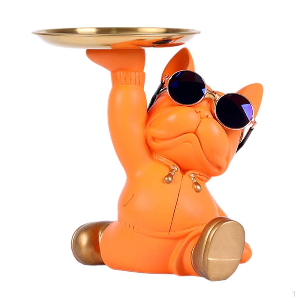 Статуя бульдога, фигурка животного с лотком для хранения ключей, настольное украшение для гостиной