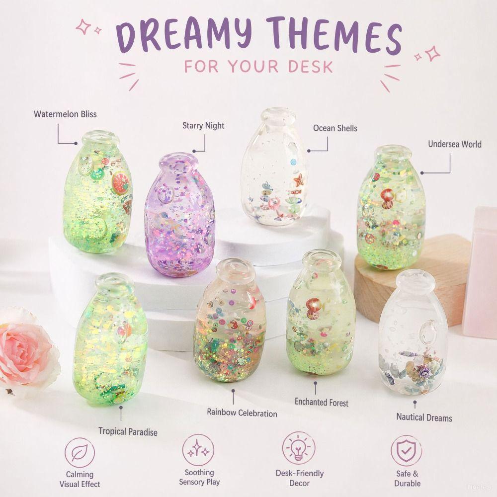 Creative Drifting Bottle Squishy Toy Sequins Water Bottle Squeeze Toy Office Desk Toy
