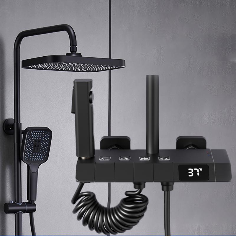 Цифровая душевая система фортепиано, настенный душевой набор для ванной комнаты с горячей и холодной водой, твердый латунный смеситель для ванны, серый цифровой душевой набор