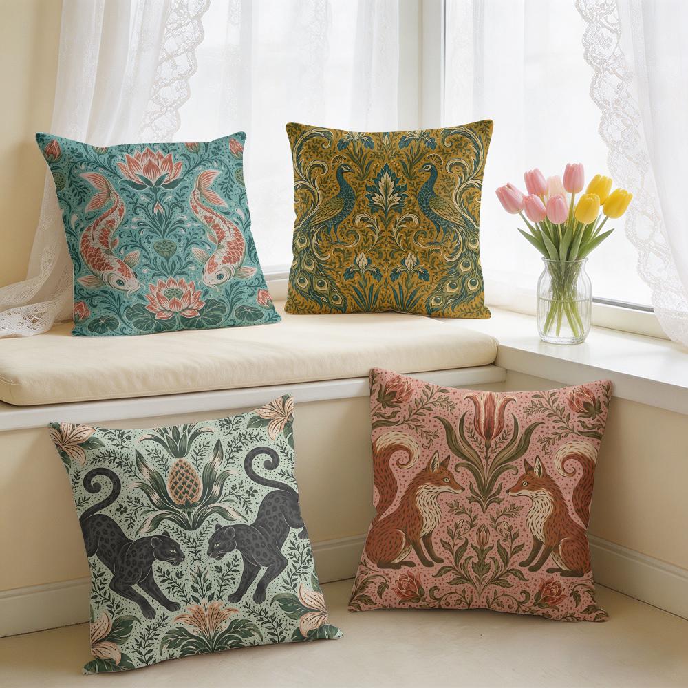 Luxury Retro Medieval Animal Cushion Cover Short Plush Pillow Case Room Sofa Cushion Covers Home Decor Funda