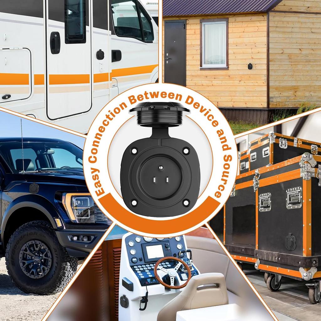 WELLUCK RV Shore Power Inlet Charger Plug 15 Amp 125V AC Power Inlet Port Plug With Integrated Dual 18" Extension Cord, RV Flanged Inlet With