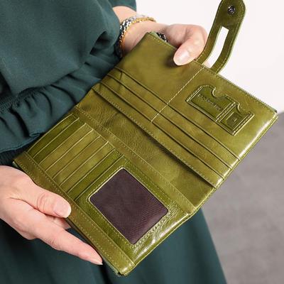 Винтажный женский кожаный кошелек с RFID-защитой и застежкой на кнопку, большой вместимости с множеством отделений для карт и монетницей