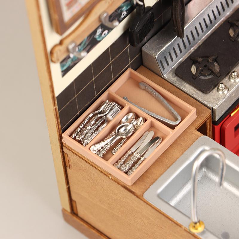 1Комплект 1:12 кукольных мини-ножей, вилок, ложек, зажимов, столовых приборов с ящиком для хранения, кукольные кухонные принадлежности, утварь, декор, аксессуары