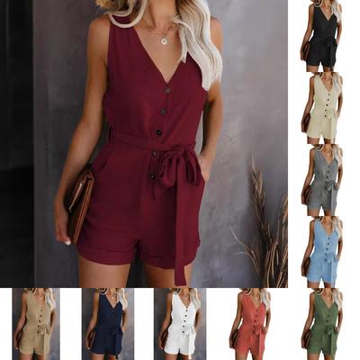 Сплошные цветные цельные брюки женские 2 летние повседневные женские шорты с v-образным вырезом и бантом