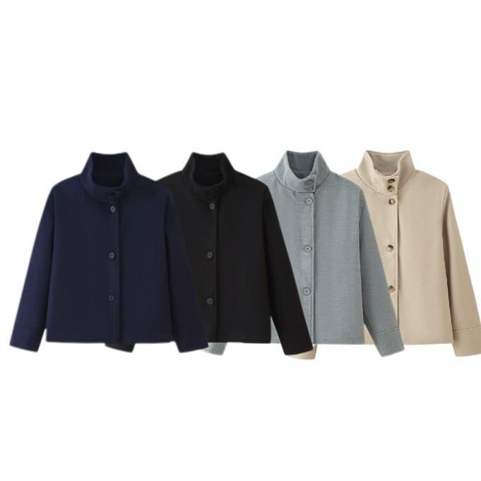 Женская короткая шерстяная куртка с воротником-стойкой на одной пуговице, подчеркивающая темперамент