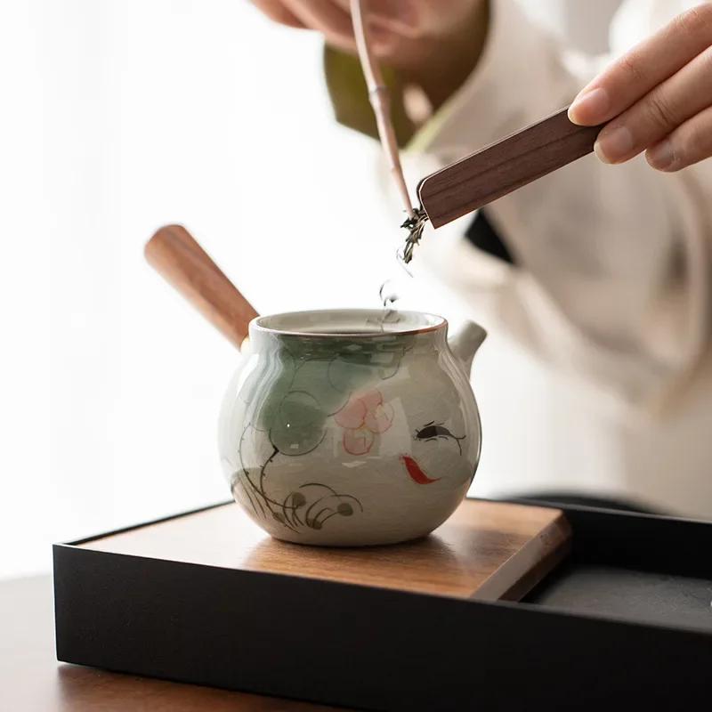 Новый китайский стиль расписанный вручную керамический чайник в стиле лотоса чайный сервиз кунг-фу небольшой бытовой чайник чайник с ручкой