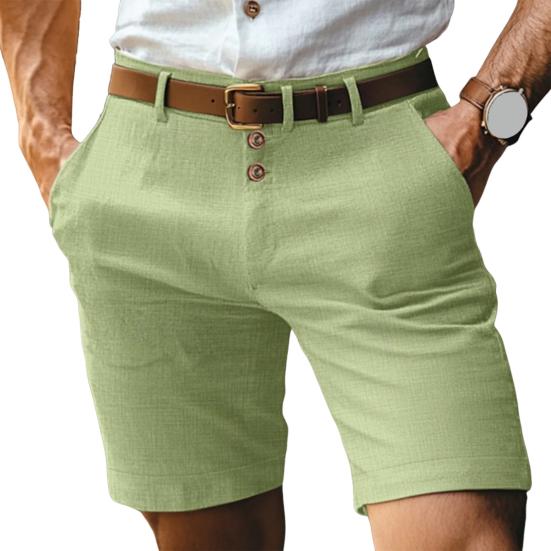 Men Shorts Mid-rise Buttons Zipper Fly Solid Color Shorts with Pockets Straight Leg Summer Casual Shorts Daily Wear