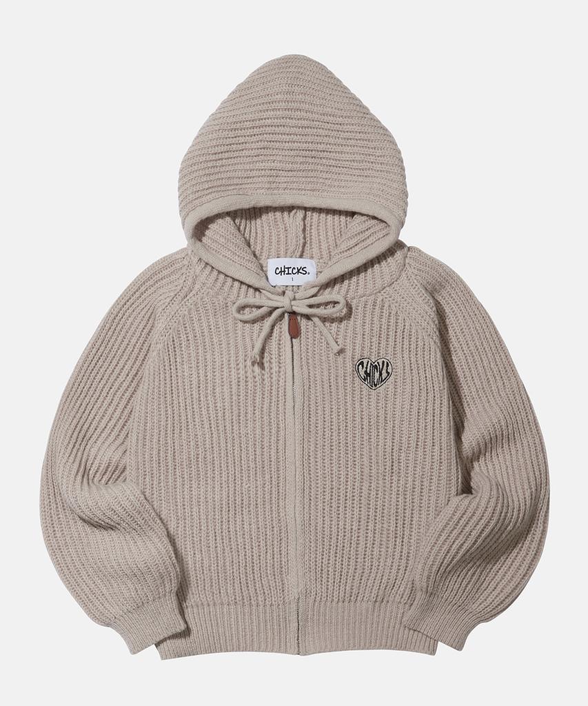 CHICKS Hofe Knit Hoodie Zip-Up Tee Dark Beige