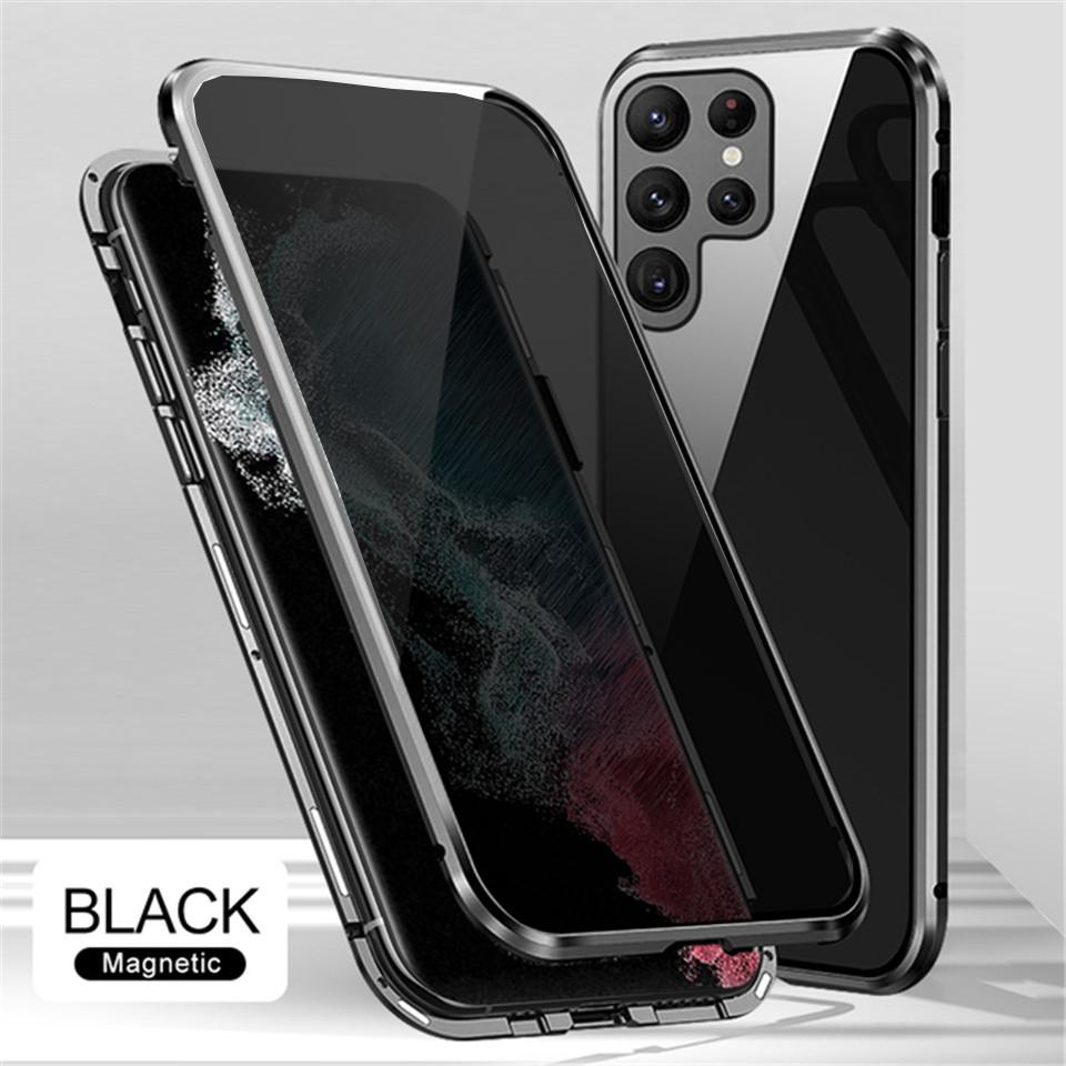 Магнитное двустороннее стекло с защитой от подглядывания для Samsung S23 S22 S21 S20 Ultra Note 20 Ultra Privacy, металлический корпус для iphone 14 13 12 11 Pro X XR XS Max