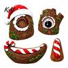 Creative Backyard Holiday Accessory 5 Pcs/Set Outdoor Tree Face Decor, Christmas Resin Art with Garden Ornament Santa Hat, Funny Eyes Nose Mouth