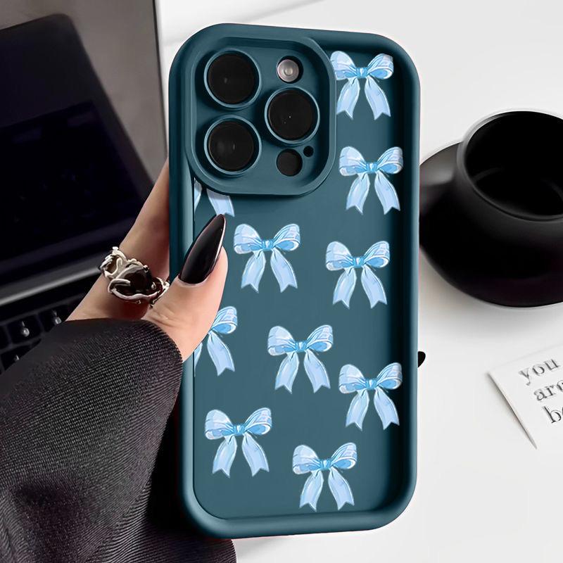 Мягкий чехол с однотонным бантом для iPhone 16 Pro Max 15 Pro 14 13 12 11 XS XR 8 7, матовый силиконовый противоударный чехол для защиты линз из ТПУ