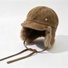 Women S Retro Suede Trapper Hat Winter Warm Ear Flap Cap Metal Label Simple Cold Protection