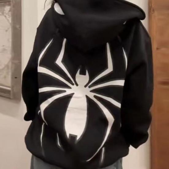 Пальто унисекс с принтом паука в темном стиле панк, костюм унисекс на Хэллоуин, хип-хоп, мягкое плюшевое пальто на молнии с длинными рукавами и капюшоном, зимне-осеннее пальто