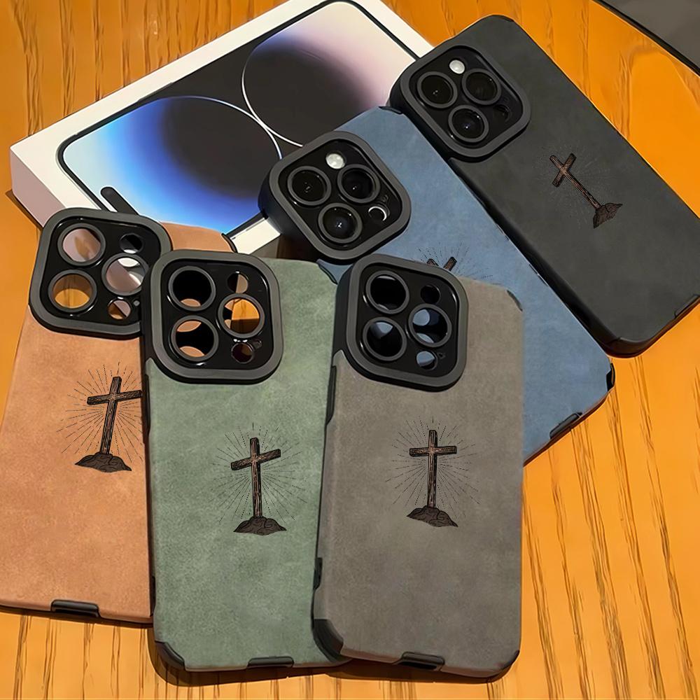 Чехол для телефона из искусственной кожи с узором Крест Иисуса для IPhone 17 16 15 14 13 12 11 Pro Max Plus Air 16E X XR XS Max Защитный бампер
