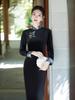 Elegant Black Velvet Qipao: Refined Autumn Chinese Style for Young Women