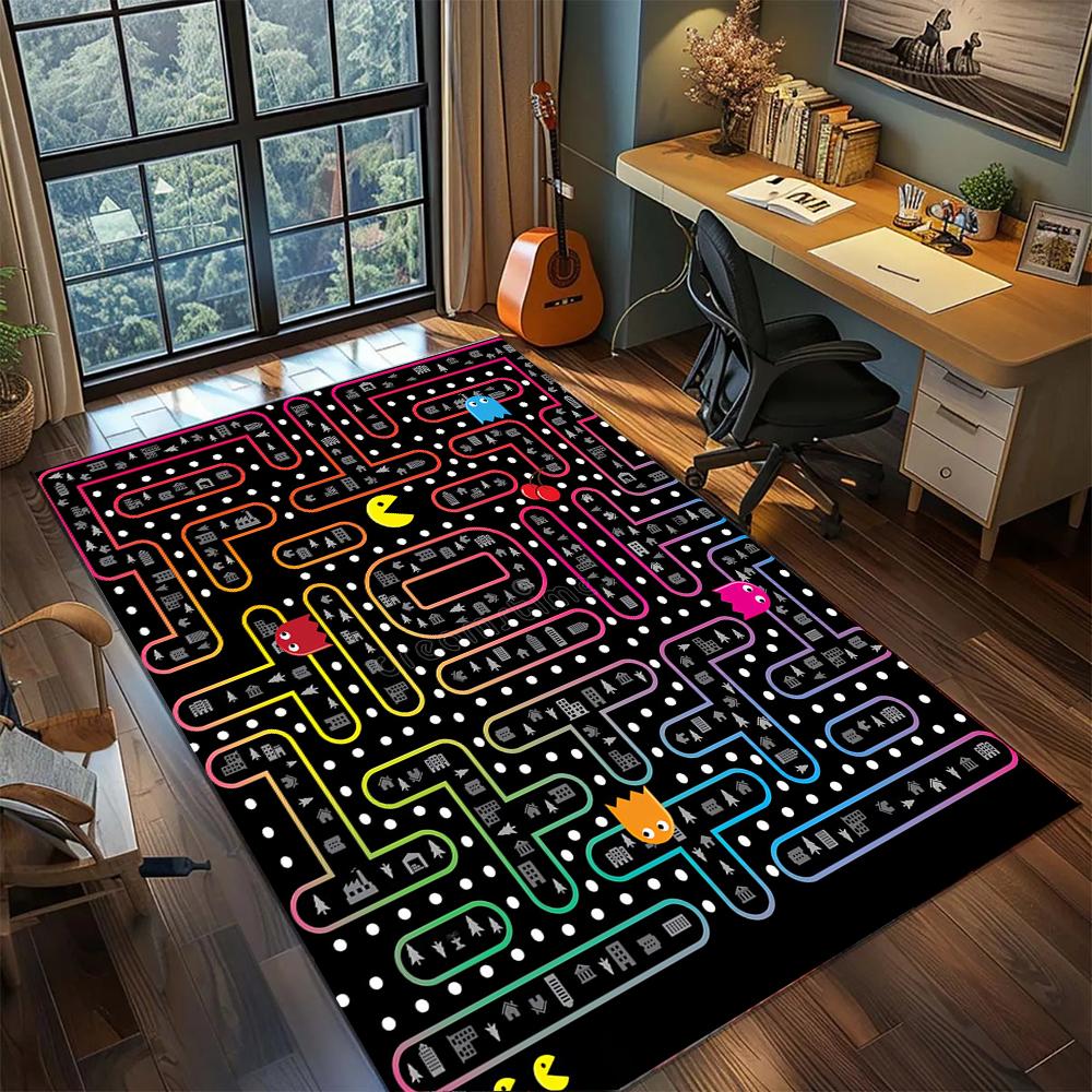 Vintage Arcade Pac-Man Board Game Pattern Rug Carpet Large Area Rug Non Slip Washable Floor Mat Gamer Room Bedroom Home Decor