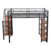 Bunk Bed Youth with Safety Stairs Several Shelves Built-in Wardrobe Adult Strong Load Bearing Metal Frame Loft Home Furniture Double Layer