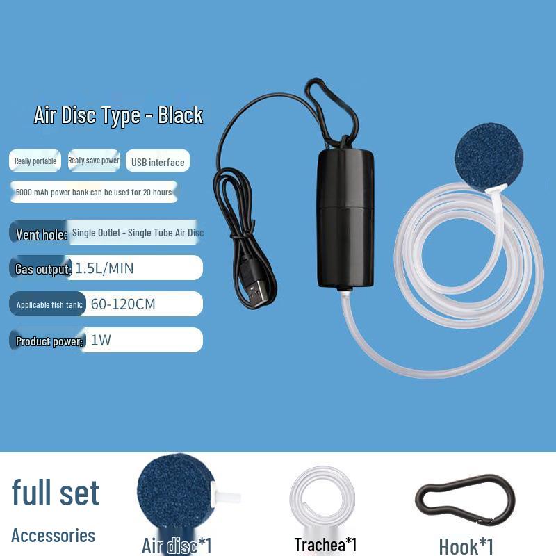 USB Rechargeable Silent Submersible Fish Tank Aerator Pump for Outdoor and Indoor Use