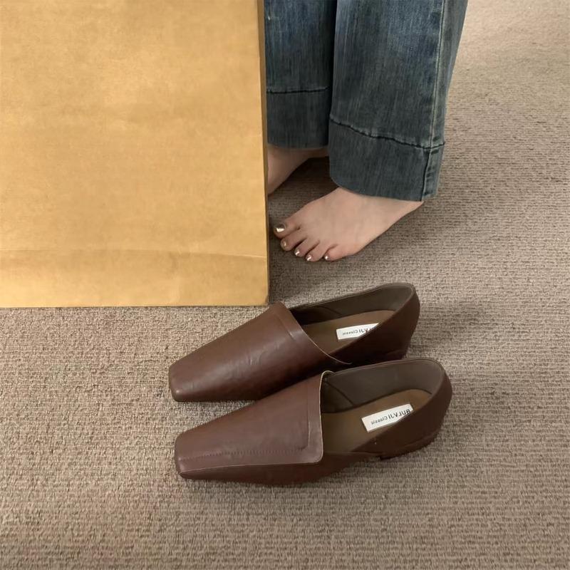 Балетки Женские Лоферы Обувь Элегантная Кожа Квадратный Носок Мягкая Обувь Тренд 2025 Новый Бренд Зима Ходьба Комфорт Chaussures Femme