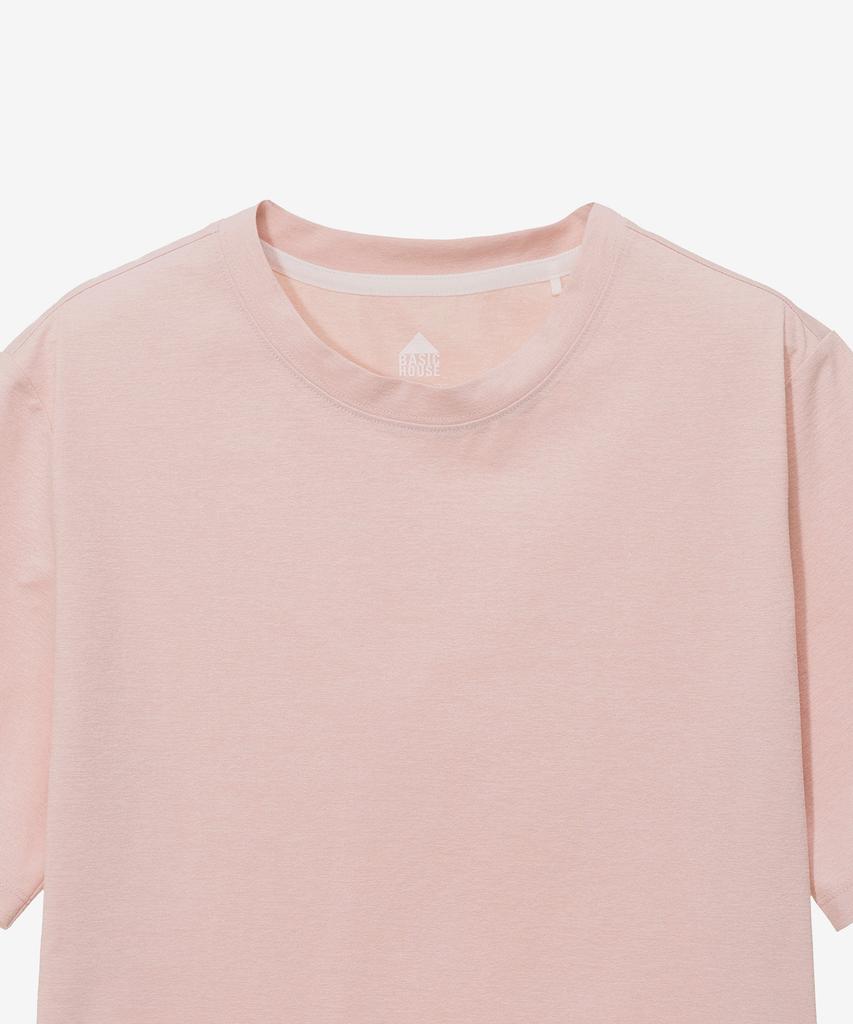 BASIC HOUSE Women'S Cool Sorona Semi-Overfit Round Neck Short Sleeve T-Shirt Pink Lzts3202