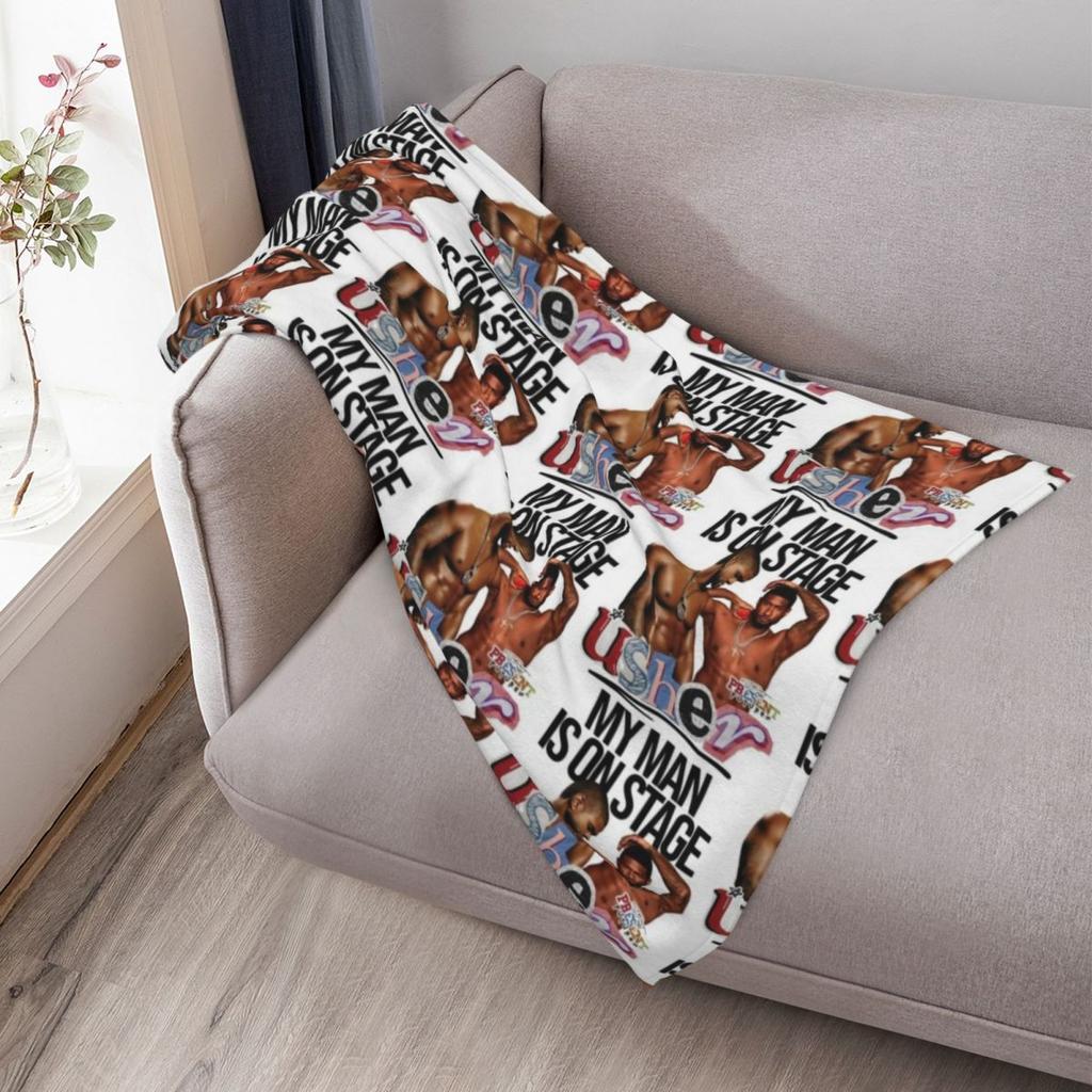 Usher My Man Is On Stage Throw Blanket No Pilling Soft Warm Blanket for Bed