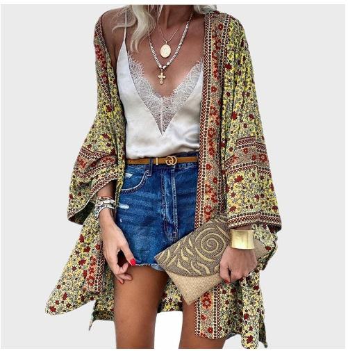 Женские летние винтажные кимоно с длинными рукавами, повседневные кардиганы, пляжные накидки больших размеров