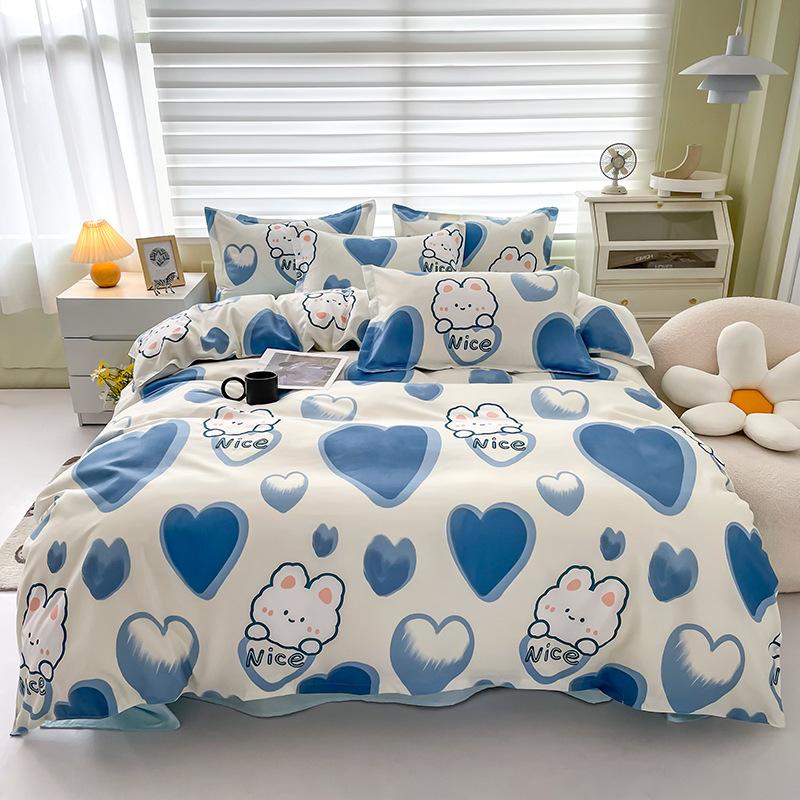 Simple Bedding Washed Cotton Four-piece Set Pastoral Bed Sheet Quilt Cover Bedding Three-piece Set