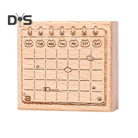 Cartoon Cat Planner Stamp DIY Scrapbooking Weekly Monthly Schedule Planning Time Clock Calendar Daily To-do-list Decorative Wooden Stamp Blocks