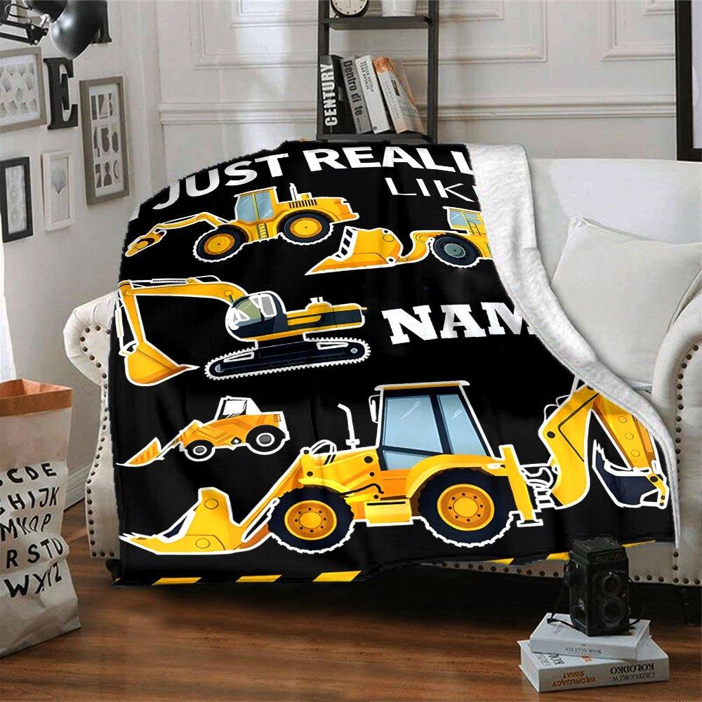 Construction Vehicles Theme Customize Your Name Blankets Soft Cozy And Lightweight Home Blanket Perfect For Bed Sofa Office Or Picnic Ideal Gift For