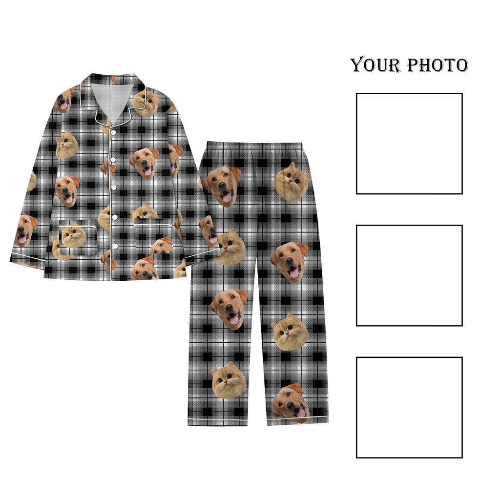 Персонализированные пижамы с лицами для мужчин и женщин, пижамы в подарок для семьи, мамы-кошки, мамы-собачки, индивидуальный рождественский комплект