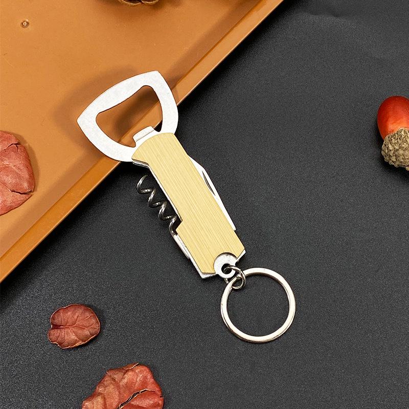 Stainless Steel Bottle Opener with Wooden Handle - Multi-Functional 3-in-1 Tool for Wine, Beer, and Cans.