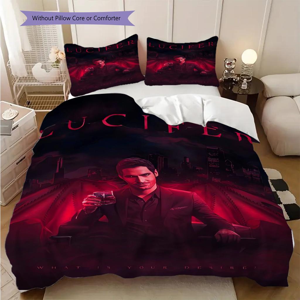 Mystery Lucifer Bedding (1 * duvet cover + 2 * pillowcase, without core) 2D Flat Duvet cover and pillowcase Christmas birthday gift Bedding set