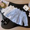 Стильная рубашка с рукавами-рюшами для девочек, осенне-весенняя корейская мода, длинный рукав AQA031