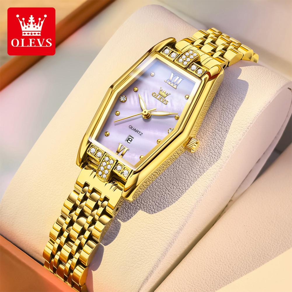 OLEVS Women's Watches Luxury Fashion Stainless Steel Original Brand Quartz Wristwatch for Lady Waterproof Luminous Date Trend