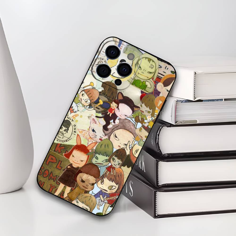 Японское искусство Y-Yoshitomo N-Nara Чехол для телефона Для iPhone 17,16,15,14,13,12,11 Plus,Pro Max,XS,Мягкий черный чехол