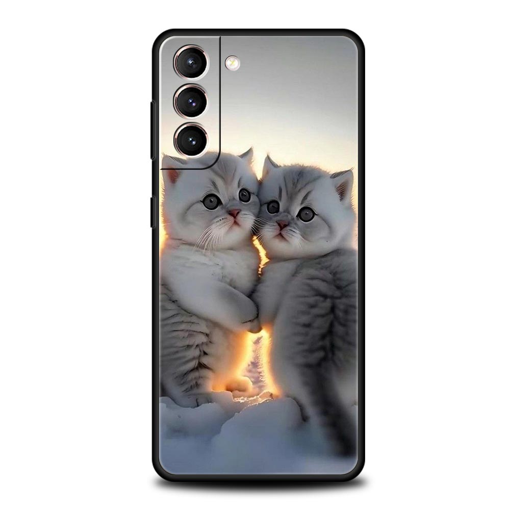 Чехол для телефона 'Целующийся кот' Милый котенок Для Samsung Galaxy S25 S24 S23 FE S22 Ultra S20 S21 5G S10 Plus S10E Мягкая черная крышка