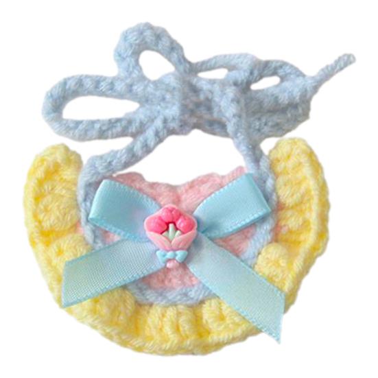 Knitted Cat Bib Adjustable Cute Pet Bib Soft Breathable Pet Bib with Bow Flower for Cats And Small Dogs Photo Prop