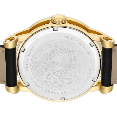 Versace V-CODE Watch, Black Dial, Stainless Steel, Sapphire Crystal, Quartz Movement, 43mm, Swiss Made, VESN00422, Men's