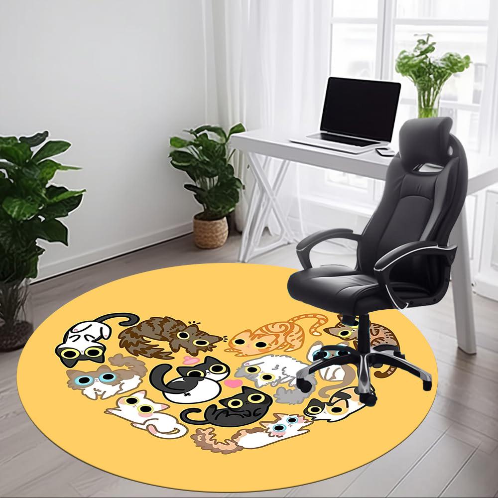 1pc Cat Love Office Round Area Rug, Mat Suitable For Office, Under Office Chairs Bedroom Living Room Home Decor, Room Deco