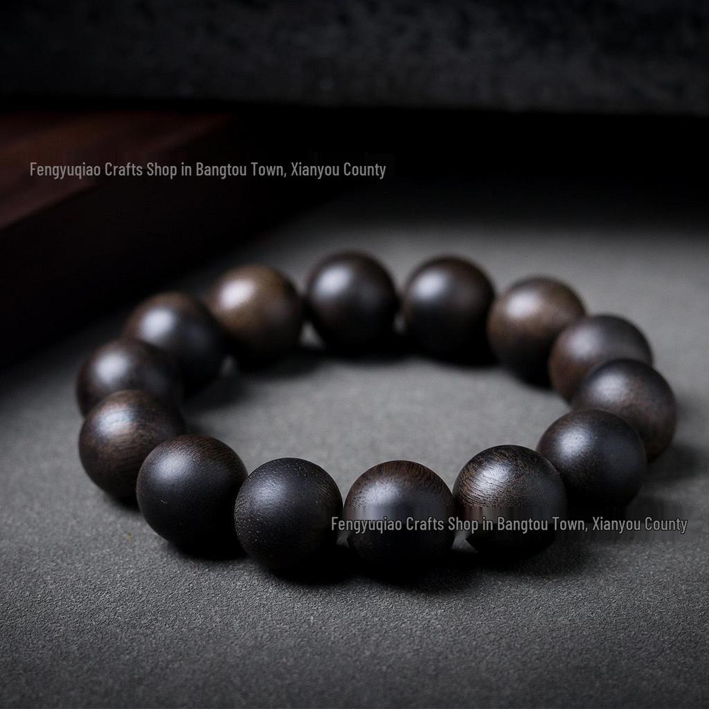 Agarwood Black Qinan High Oil Sinking Bracelet: 108 Bead Buddhist Rosary with Round and Barrel Beads, High-Quality Woody Hand Jewelry.