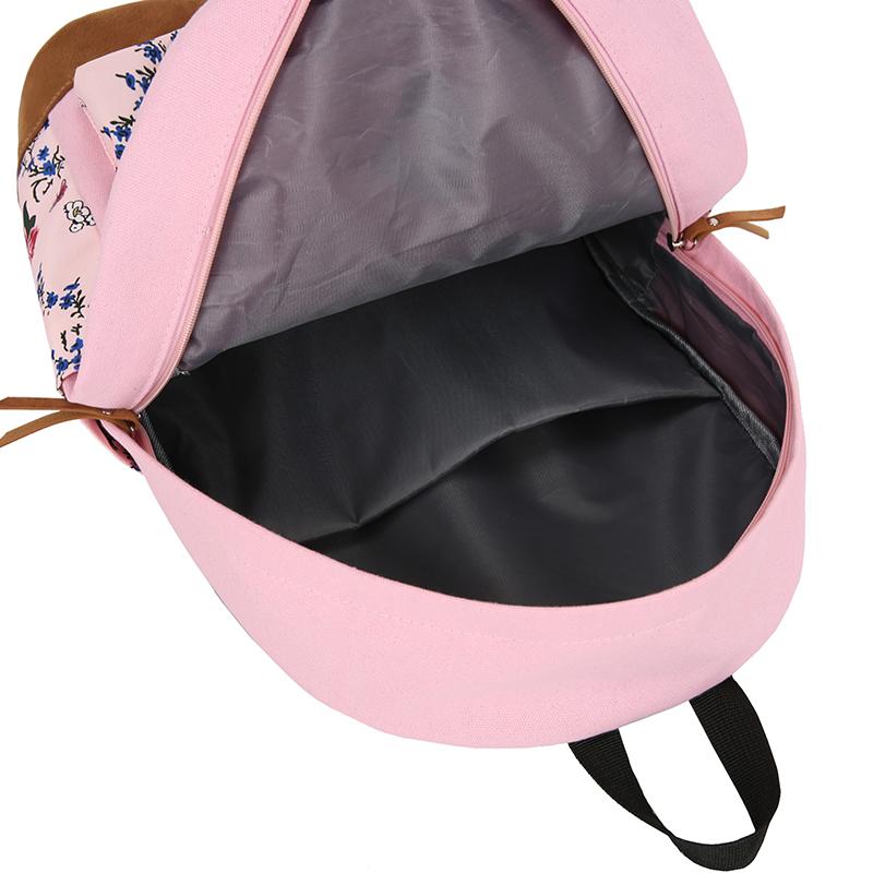 Girl Flower Printed Primary Junior High University Bookbag Lunch Bag Pencil Case 3pcs Backpack Sets Youth School Backpacks