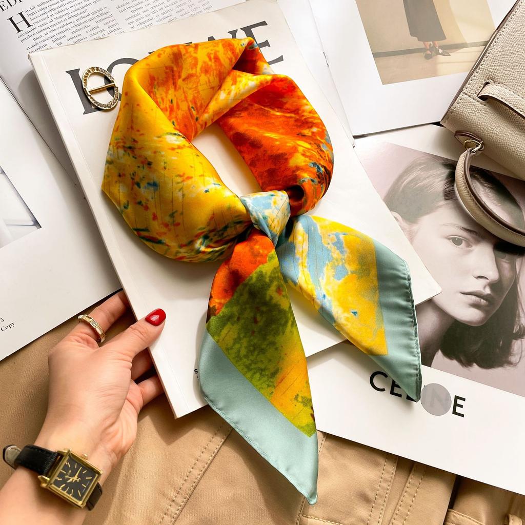2025 Luxury Fashion Print 70*70cm Silk Square Scarf Women Soft Satin Hairband Neckerchief Tie Female Headband Foulard Bag Ribbon
