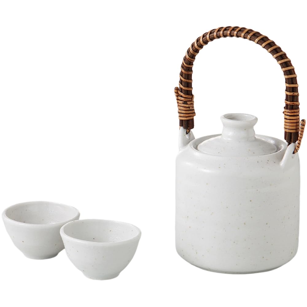 Tokkuri and Sake Cup Set Cold and Hot Sake Diameter x 10cm with Kohiki Mino Made in Japan Ale-net (2 pieces), Set, 6.1cm Height, 125cc, Handles,