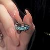 Vintage Sky Blue Drop Glaze Open Ring Women'S Light Luxury Niche Design High-End Ring Plain Ring Decorative Index Finger Ring