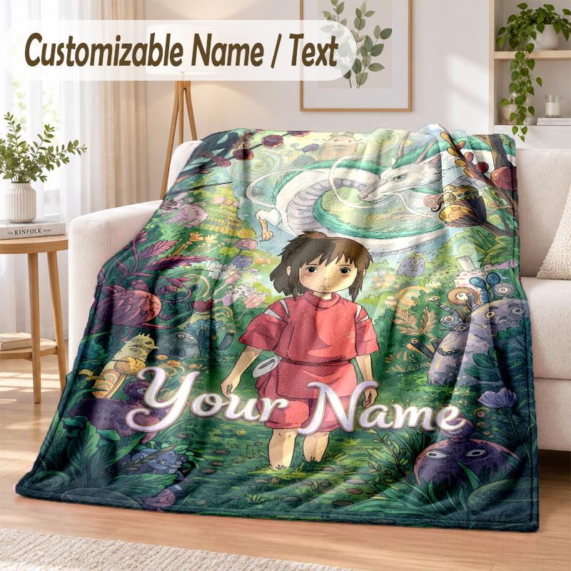 Spirited Away Custom Name Flannel Throw Blanket Soft Warm for Sofa Bed Indoor Home Use