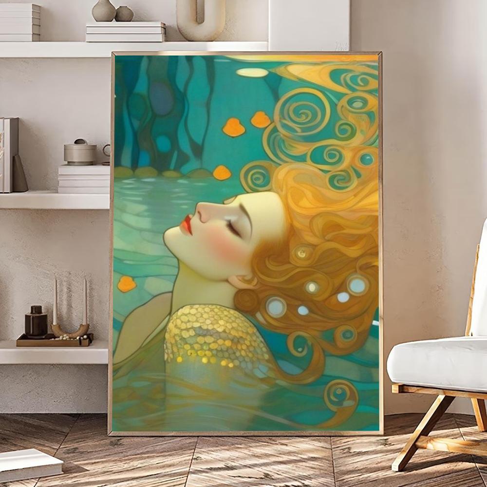 Cartoon Illustration Mermaid Poster Print For Nursery Kids Bedroom Home Decor Abstract Mermaid Princess Canvas Painting Wall Art