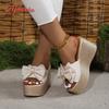 Fashion Aphixta Gold Sole Summer 9cm Wedge Heels Slippers Outside Women Sweet Bow Mulers Platform Sandals Clog Shoe Slides Plus Size 43